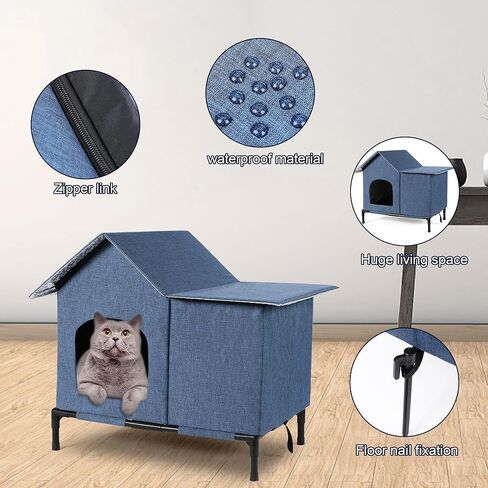 Outdoor Cat Houses Weatherproof Shelter for Outdoor Feral Cats and Kitty with Pad 23 x 17 x 20 Inches Unheated(Blue) in Kuwait
