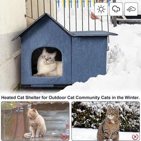 Outdoor Cat Houses Weatherproof Shelter for Outdoor Feral Cats and Kitty with Pad 23 x 17 x 20 Inches Unheated(Blue) in Kuwait