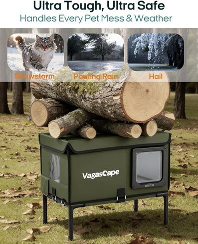 Heated Cat House for Outdoor in Winter, Insulated Weatherproof Cat Shelter with Heating Pad and Safe Escape Door, Waterproof Warm Home for Outside Barn Feral Stray Cat（Green） in Saudi Arabia
