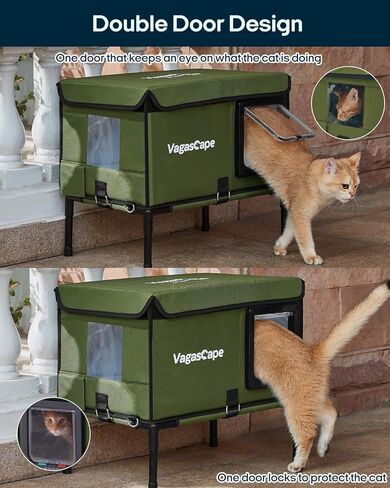Heated Cat House for Outdoor in Winter, Insulated Weatherproof Cat Shelter with Heating Pad and Safe Escape Door, Waterproof Warm Home for Outside Barn Feral Stray Cat（Green） in Saudi Arabia