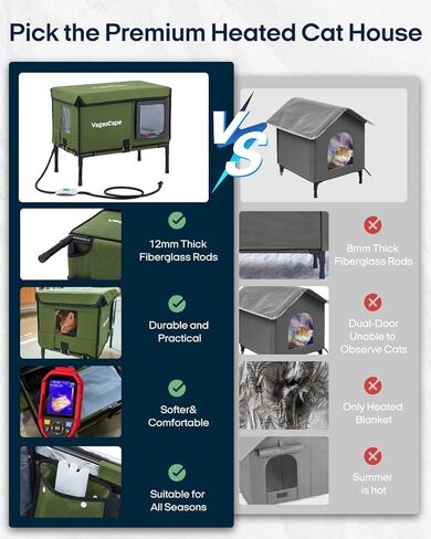 Heated Cat House for Outdoor in Winter, Insulated Weatherproof Cat Shelter with Heating Pad and Safe Escape Door, Waterproof Warm Home for Outside Barn Feral Stray Cat（Green） in Saudi Arabia
