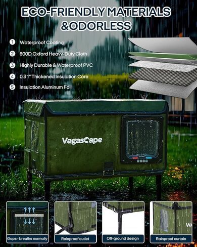 Heated Cat House for Outdoor in Winter, Insulated Weatherproof Cat Shelter with Heating Pad and Safe Escape Door, Waterproof Warm Home for Outside Barn Feral Stray Cat（Green） in Saudi Arabia