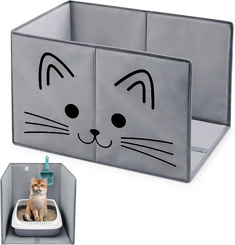 27.8"L×19.5"W×16.93"H Foldable Cat Litter Box Enclosure Splash Guard with Removable Mat, Cat-print Casing, Large High Sided for Litter Pan Water Resistant Easy Clean Anti-leakage Pee Shields in Saudi Arabia