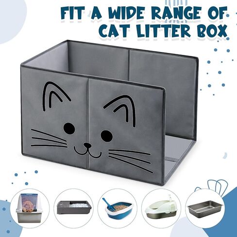 27.8"L×19.5"W×16.93"H Foldable Cat Litter Box Enclosure Splash Guard with Removable Mat, Cat-print Casing, Large High Sided for Litter Pan Water Resistant Easy Clean Anti-leakage Pee Shields in Saudi Arabia