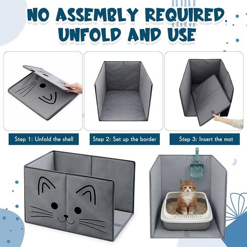 27.8"L×19.5"W×16.93"H Foldable Cat Litter Box Enclosure Splash Guard with Removable Mat, Cat-print Casing, Large High Sided for Litter Pan Water Resistant Easy Clean Anti-leakage Pee Shields in Saudi Arabia