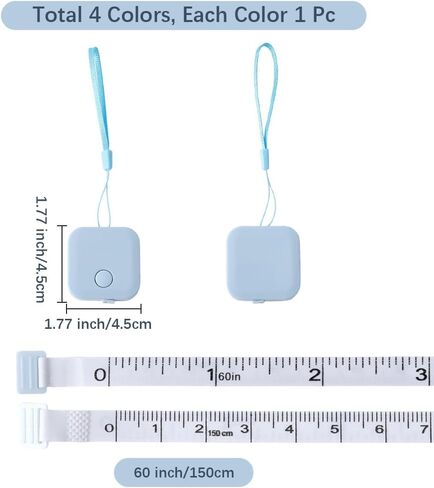 4Pcs 4 Colors Square 60 Inch Tape Measure Soft Retractable Mini Rulers Sewing Plastic Measuring Tape with Push Button for Body Measurements Sewing Tailor Cloth Knitting Craft in Kuwait