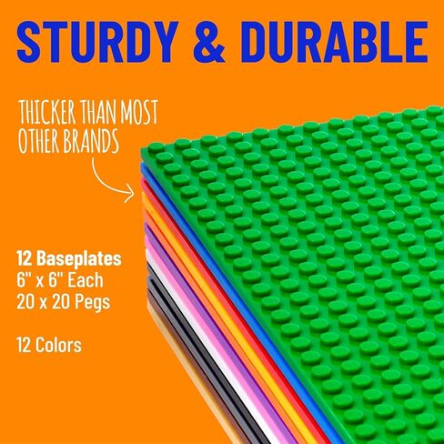 Strictly Briks Stackable Baseplates - 12 Pack Compatible with Lego & All Major Building Brick Brands, 6 x 6 in, Stackable Top & Bottom Sides with 20 x 20 Stud, Kids Easter Gift, Rainbow in Saudi Arabia