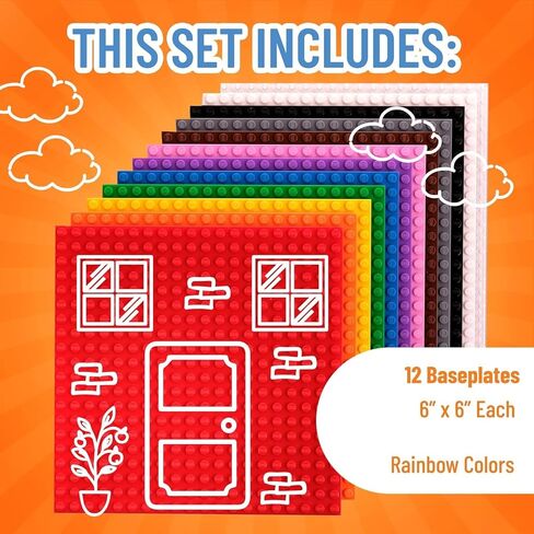 Strictly Briks Stackable Baseplates - 12 Pack Compatible with Lego & All Major Building Brick Brands, 6 x 6 in, Stackable Top & Bottom Sides with 20 x 20 Stud, Kids Easter Gift, Rainbow in Saudi Arabia