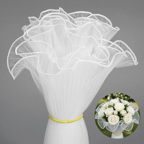 Bouquet Wrapping Paper - Flower Bouquet Wrapping Paper - Flower Wrapping Mesh Paper, White Pearl Edge Wrinkled Mesh, Korean Bouquet Wrapping Mesh for DIY Floral Decor & Wedding Gift Packaging 4 Yards in Saudi Arabia