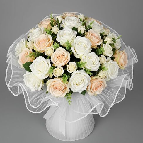 Bouquet Wrapping Paper - Flower Bouquet Wrapping Paper - Flower Wrapping Mesh Paper, White Pearl Edge Wrinkled Mesh, Korean Bouquet Wrapping Mesh for DIY Floral Decor & Wedding Gift Packaging 4 Yards in Saudi Arabia