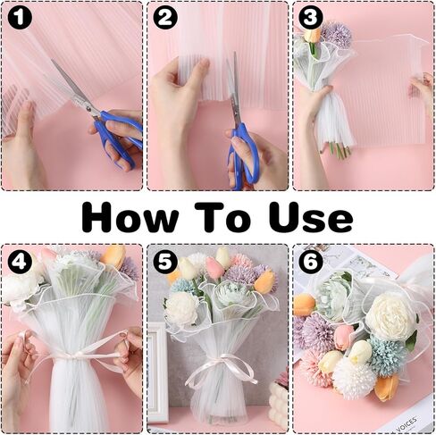 Bouquet Wrapping Paper - Flower Bouquet Wrapping Paper - Flower Wrapping Mesh Paper, White Pearl Edge Wrinkled Mesh, Korean Bouquet Wrapping Mesh for DIY Floral Decor & Wedding Gift Packaging 4 Yards in Saudi Arabia