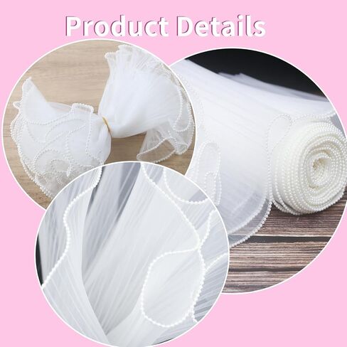 4 Yards Pearl Mesh for Bouquets, 3 Pack Pearl Edge Wrinkled Flower Mesh and 1 Pack Golden Edged Fishtail Yarn for Flower Bouquet DIY Crafts Decorations in Kuwait