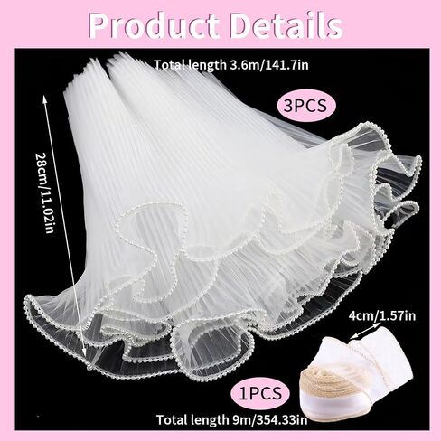 4 Yards Pearl Mesh for Bouquets, 3 Pack Pearl Edge Wrinkled Flower Mesh and 1 Pack Golden Edged Fishtail Yarn for Flower Bouquet DIY Crafts Decorations in Kuwait