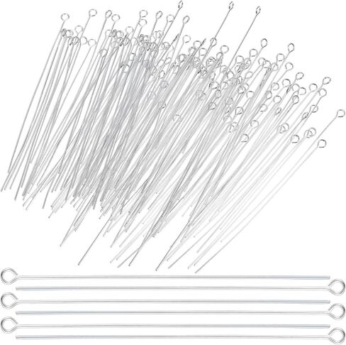 200Pcs Eyepins for Jewelry Making 45mm/1.77In, Silver Stainless Steel Open Eye Pins, Head Pins Flat Eye Pin for Jewelry Making DIY Craft Earring Bracelet Necklace Pendant Supplies in Saudi Arabia