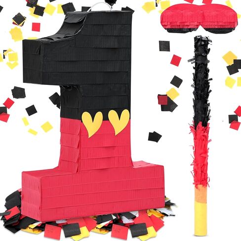 رقم 1 Piñata أسود أحمر Piñata لوازم حفلات عيد الميلاد الأولى للاحتفال للبنين والبنات متعة القلب الأصفر الأسود والأحمر تحت عنوان ديكور الحفلات 14.9 × 11 × 2.8 بوصة in Kuwait
