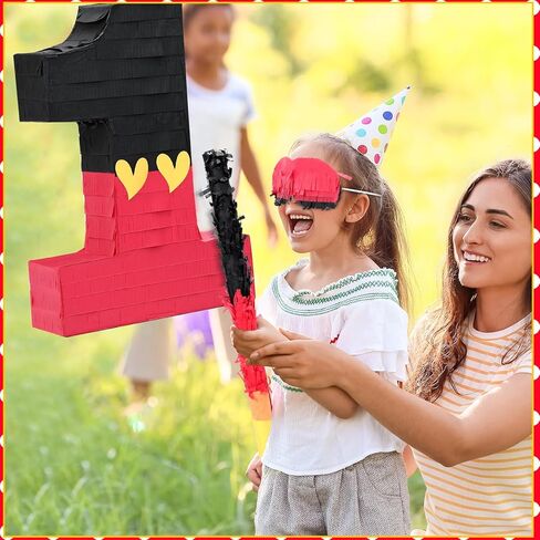 رقم 1 Piñata أسود أحمر Piñata لوازم حفلات عيد الميلاد الأولى للاحتفال للبنين والبنات متعة القلب الأصفر الأسود والأحمر تحت عنوان ديكور الحفلات 14.9 × 11 × 2.8 بوصة in Kuwait