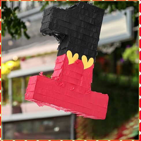رقم 1 Piñata أسود أحمر Piñata لوازم حفلات عيد الميلاد الأولى للاحتفال للبنين والبنات متعة القلب الأصفر الأسود والأحمر تحت عنوان ديكور الحفلات 14.9 × 11 × 2.8 بوصة in Kuwait