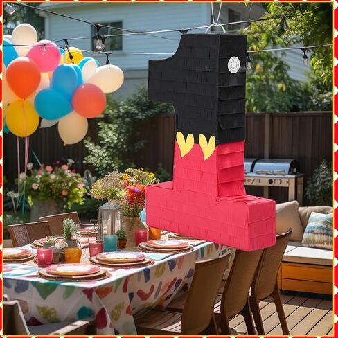 رقم 1 Piñata أسود أحمر Piñata لوازم حفلات عيد الميلاد الأولى للاحتفال للبنين والبنات متعة القلب الأصفر الأسود والأحمر تحت عنوان ديكور الحفلات 14.9 × 11 × 2.8 بوصة in Kuwait