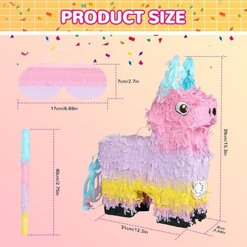 Piñata Set for Kids Party - Full Party Game Kit with Hitting Stick, Blindfold & Confetti Filler, Perfect for Birthday Party Decorations for Boys and Girls - Pop Pop Pinata, Macaron colors... in Saudi Arabia