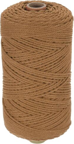 حبل مكرامية طبيعي من HARFINGTON مقاس 2 مم × 220 ياردة 3 جدائل من القطن الملتوي من أجل شماعة جدارية للنباتات DIY صائد الأحلام، بني متوسط in Kuwait