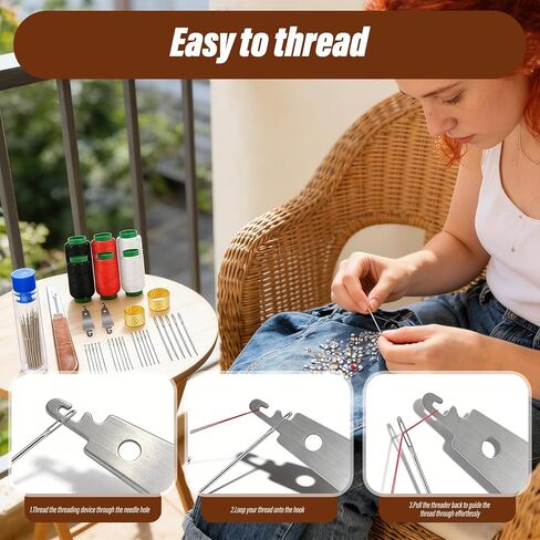 38Pcs Large Eye Needles Set,Hand Sewing Needles with Threader, Thread Ripper, Needle Threaders, Threads and Thimbles,Yarn Knitting Needles,Sewing Supplies Kit in Saudi Arabia