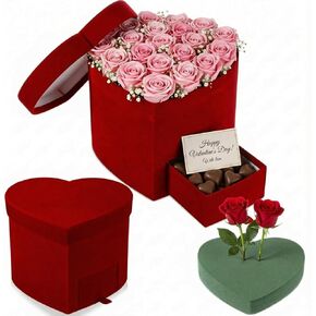 Tinlade Valentine's Day Velvet Heart Box for Flower & Gifts Red Valentines Heart Shaped Treat Box with Lid for Roses Floral Gifts Anniversary Proposal Wedding Galentine Mother's Day Birthday in Kuwait
