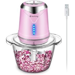 محضر طعام، مفرمة خضروات لاسلكية بقدرة 6000 مللي أمبير في الساعة مع وعاء زجاجي سعة 5 أكواب، مفرمة لحم ثوم كهربائية خالية من مادة BPA، خلاط مطبخ صغير ومفرمة مع 4 شفرات، سرعتان (وردي) in Kuwait