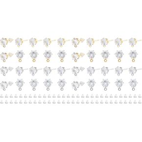 SUPERFINDINGS 16 Pairs Brass Cubic Zirconia Stud Earring Findings with 40Pcs Plastic Ear Nuts for Earrings Jewelry Making, Hole: 1mm, Pin: 0.7mm in Kuwait