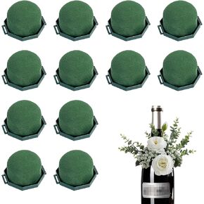 Flower Foam Holders, 12 Pcs Green Round Floral Foam with Adhesive & 38Yd Wire for Wine Bottle Arrangements, Wedding Centerpieces, DIY Fresh/Dried Artificial Flowers Decor in Kuwait