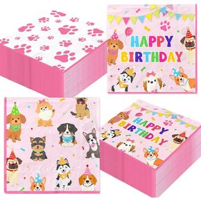 48Pcs Dog Napkins Pink Paw Print Napkins Disposable Paper Luncheon Napkin Puppy Party Supplies, Dog Themed Birthday Party Decorations in Kuwait