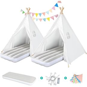 2 Pack Teepee Tent for Kids with Inflatable Airbed, Light, Indoor Toddler Sleepover Tents Children Room Tents for Slumber Party, Outdoor Kids Play Tent Play House for Girls & Boys in Saudi Arabia
