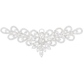DICOSMETIC 1Pc Crystal Rhinestone Applique Bridal Wedding Dress Patches Glitter Applique V Neck Appliques Silver Flower Patches for Sewing Clothes Dress Wedding Accessories in Saudi Arabia