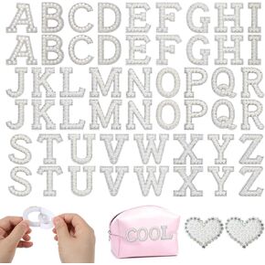 54 Pieces Self Adhesive Pearl Rhinestone Letter Patches A-Z Bling Rhinestone Letter Stickers Glitter Alphabet Appliques Sticker for DIY Clothes Bags Hats Phone Backpacks(White) in Kuwait