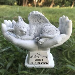 Personalized Memorial Cat Angel Tribute Statue with in God's Hands, Pet Cat Grave Marker Headstone Memorial Garden Stones-Customizable Name and Date… in Saudi Arabia