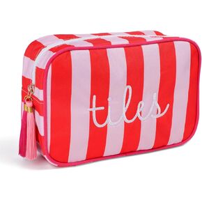 Mahjong Tile Bag - Red & Pink Striped Embroidered Case for 166 American Mahjong Tiles (1.2"), Portable Zippered Travel & Board Game Storage Pouch for Mahjong Lovers, Party & Gathering (Case Only) in Kuwait