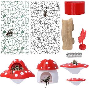 9 Pcs 3D Jumping Spider Enclosure Accessories Set, Red Magnetic Jumping Spider Mushroom Platforms, Climbing Net Trunk Hideouts for Small Pets Terrarium Decor in Kuwait