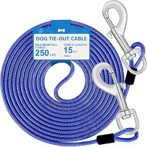 Tie Out Cable, 15/25/40/50 FT Runner Cable with Swivel Hook,Dog Leash Run Tether for Yard Outdoor and Camping,for Small to Medium Pets Up to 250 LBS（Blue） in Saudi Arabia