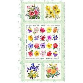 Flower Shop Floral Panel Mint Green 24x44 inch Cotton Fabric Clothworks in Saudi Arabia