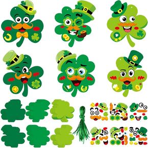 STEFORD 24 Pcs St. Patrick's Day Craft Kits for Kids, DIY Shamrock Art Crafts Make Your Own St. Patrick's Day Shamrock Paper Craft Set for School Home Party Game Activities in Kuwait