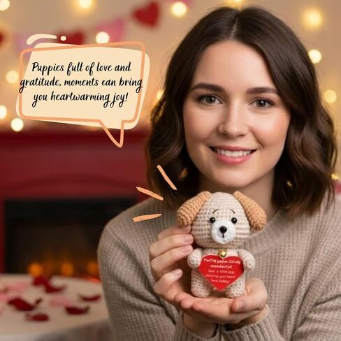 Valentines Day Gift for Her – Cute Crochet Puppy with Heart Plush – Romantic Gift for Girlfriend, Wife, Best Friend or Sister (Appreciation) in Saudi Arabia