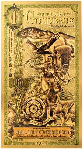 South Dakota 1 Goldback (1GB) - 1/1000th of a Troy oz Collectible 24K Gold Art Note (1 pack) in Saudi Arabia