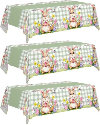 3 Pack St. Patrick's Day Tablecloths 54" x 108", Green Shamrock Plastic Table Covers, Disposable Party Tablecloths for St Patricks Day Decorations, Holiday Party Supplies in Kuwait