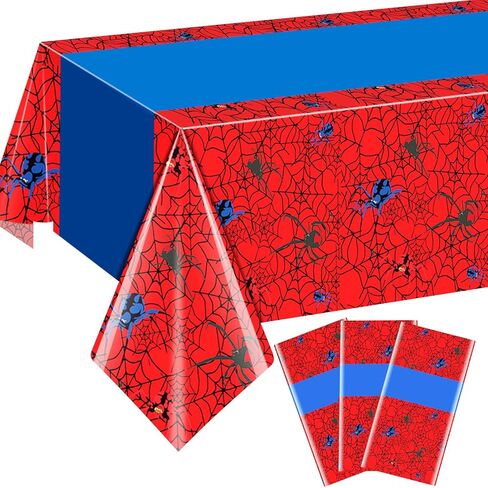 3 Pack Spider Birthday Party Tablecloth Decorations Disposable Plastic Spider Table Cloth Red Blue Hero Table Cover for Birthday Party Decorations Halloween Parties Supplies 54x108 Inch in Saudi Arabia