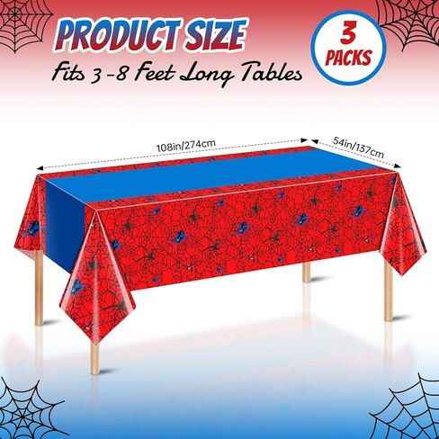 3 Pack Spider Birthday Party Tablecloth Decorations Disposable Plastic Spider Table Cloth Red Blue Hero Table Cover for Birthday Party Decorations Halloween Parties Supplies 54x108 Inch in Saudi Arabia