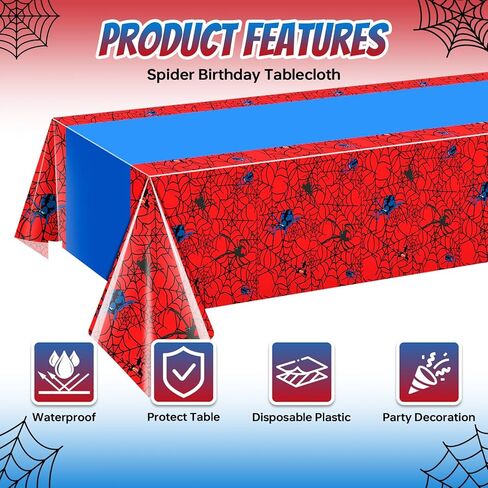 3 Pack Spider Birthday Party Tablecloth Decorations Disposable Plastic Spider Table Cloth Red Blue Hero Table Cover for Birthday Party Decorations Halloween Parties Supplies 54x108 Inch in Saudi Arabia