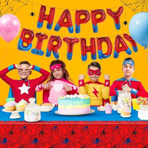 3 Pack Spider Birthday Party Tablecloth Decorations Disposable Plastic Spider Table Cloth Red Blue Hero Table Cover for Birthday Party Decorations Halloween Parties Supplies 54x108 Inch in Saudi Arabia