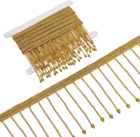 FINGERINSPIRE 2.2 Yards Gold Fibre Glass Seed Bead Fringe Tassel Trim for Sewing Wedding Bridal Dress Sash Belt Headwear Curtain in Saudi Arabia
