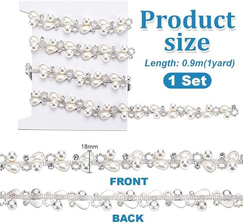 PH PandaHall 1 Yard Silver Rhinestone Trim Pearl Ribbon Chain 0.7" Wide Applique Beaded Trim with Sparkling Crystals for DIY Wedding Bridal Hair Costume Birthday Party Home Decoration in Kuwait