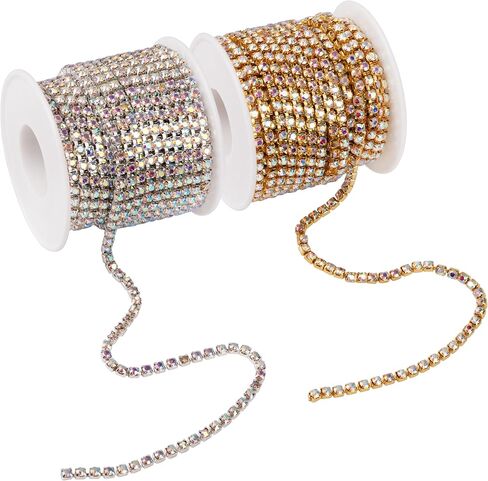 10 Yards 4MM Crystal Rhinestone Trim for Sewing Crocs Shoes, SS16 Rhinestone Chain for Craft Cups Jewelry Wedding Bouquet DIY Decoration, Sewing Close Chain Trim, Silver (Silver) in Saudi Arabia