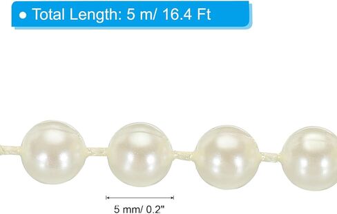 5mm Faux Pearl Beads Garland, 16.4 Ft Pearl String Chain Pearl Roll for Craft Wedding Party Home Decorative Jewelry Making Christmas Tree, Beige in Saudi Arabia
